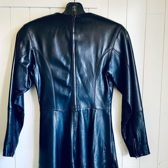 Bagatelle by Margaret Godfrey sz 8 leather dress long sleeves round neck AAA - Picture 2 of 9